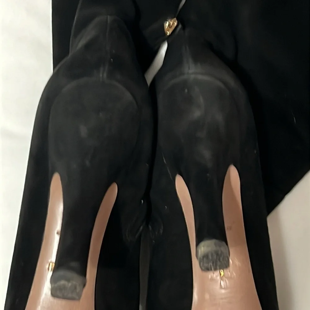 Prada Black Suede Platform Heeled Over the Knee Boots